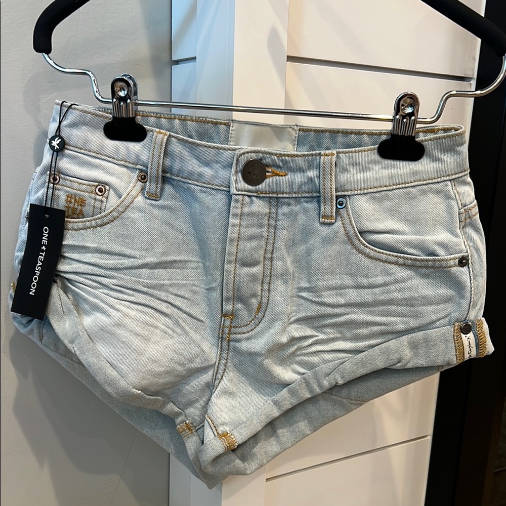One Teaspoon Blue Jean Shorts with Distressed Details